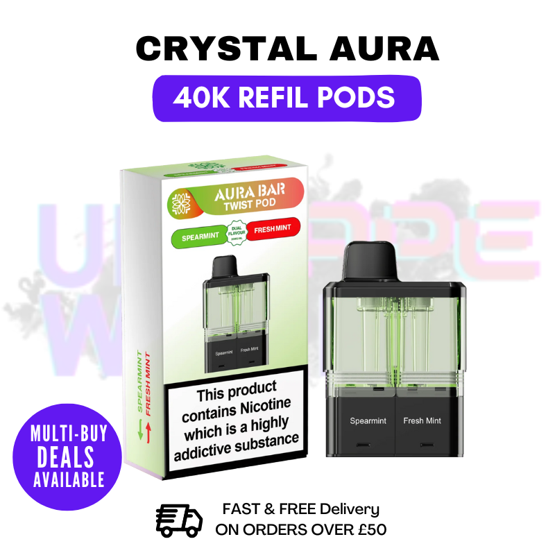 Spearmint Fresh Mint - Crystal AURA 40K Replacement Pods Refils - UK Vape World