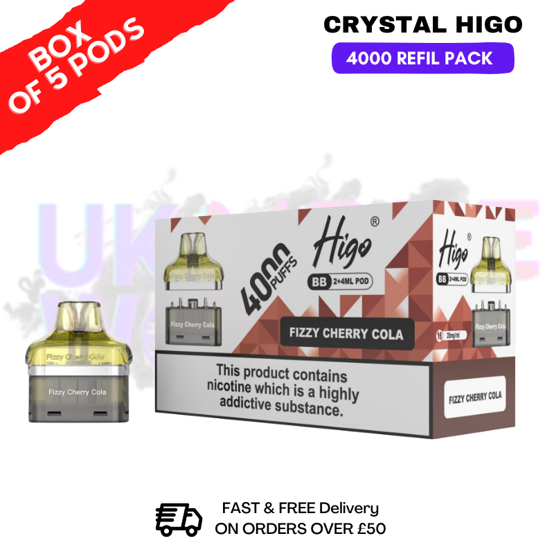 shop Fizzy Cherry Cola Crystal Higo 4000 REFIL Pods BOX OF 5 - ukvapeworld