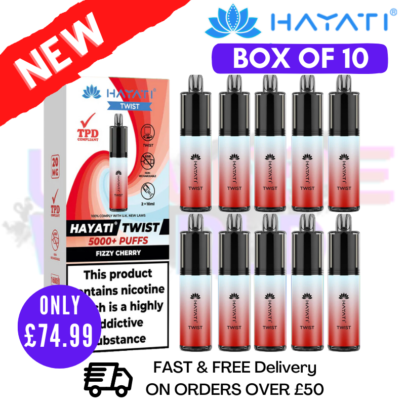 Shop Fizzy Cherry Hayati Twist 5000 Puff 5K Box Of 10 - UK Vape World