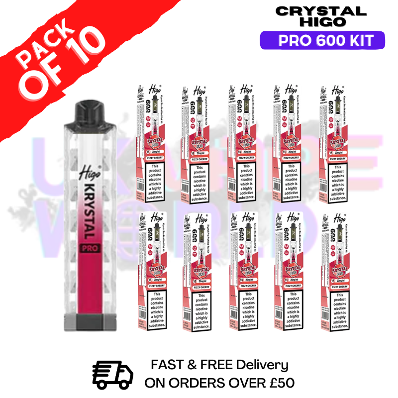 Fizzy Cherry HIGO Crystal Pro 600 Puff Kits Box Of 10