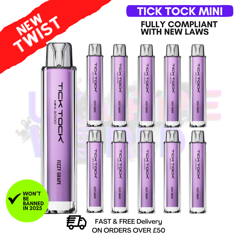 Shop Fizzy Grape Tick Tock Mini 2000 Box Of 10 - UK Vape World