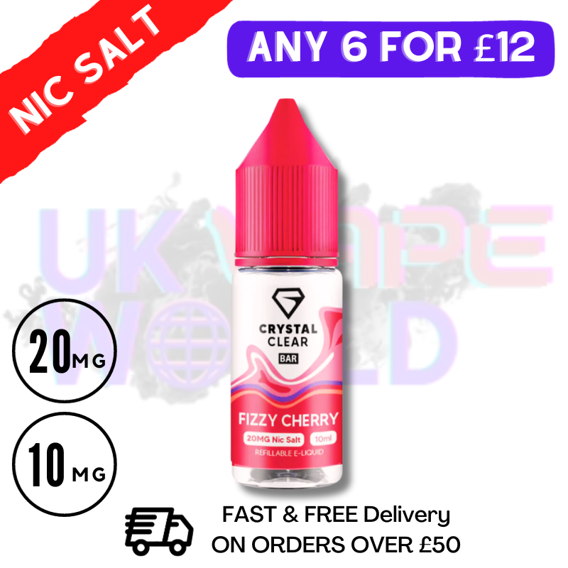 Shop Fizzy Cherry Crystal Clear Bar Nic 10ML Nicotine Salt eLiquid - UK Vape World