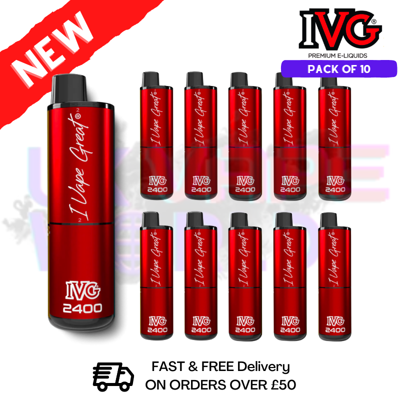 Box Of 10 - Fizzy Cherry IVG 2400 Disposable Vape Pen Kit - UK Vape World