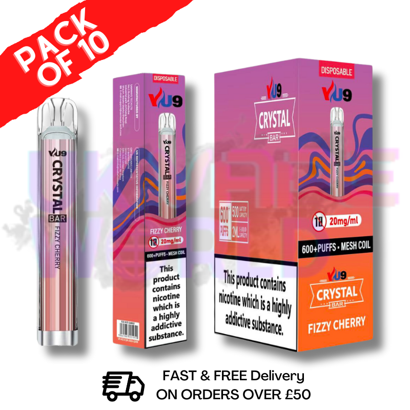 Fizzy Cherry (NEW) Crystal Bar Puffs 600 VU9 Box Of 10 - UK Vape World