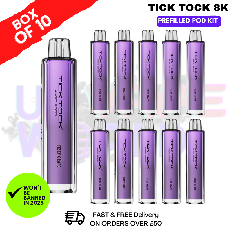 Fizzy Grape Tick Tock Magic 8000 8K Box Of 10