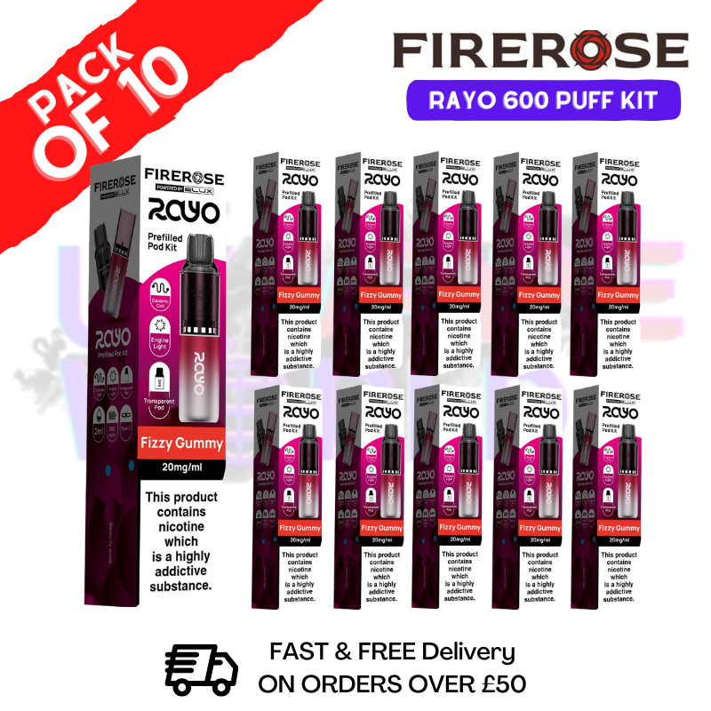 Fizzy gummy Firerose 600 Puff Vape Kits Box of 10 - ukvapeworld