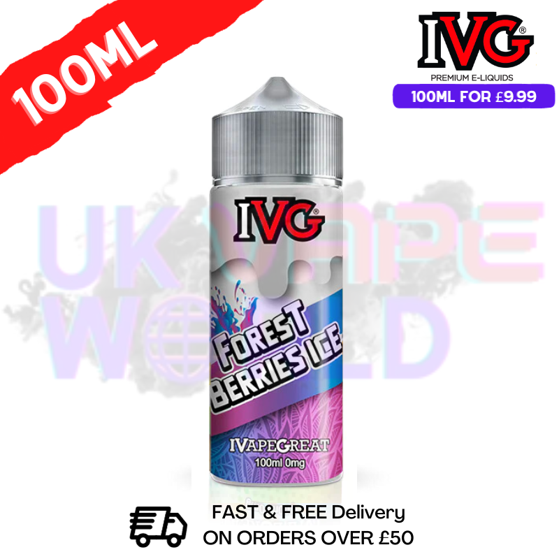 Forest Berries ICE IVG Shortfill Juice 100ML Eliquid A pristine fusion of organic blackberries, blackcurrants, and the delicate sweetness of crimson cherries - UK Vape World
