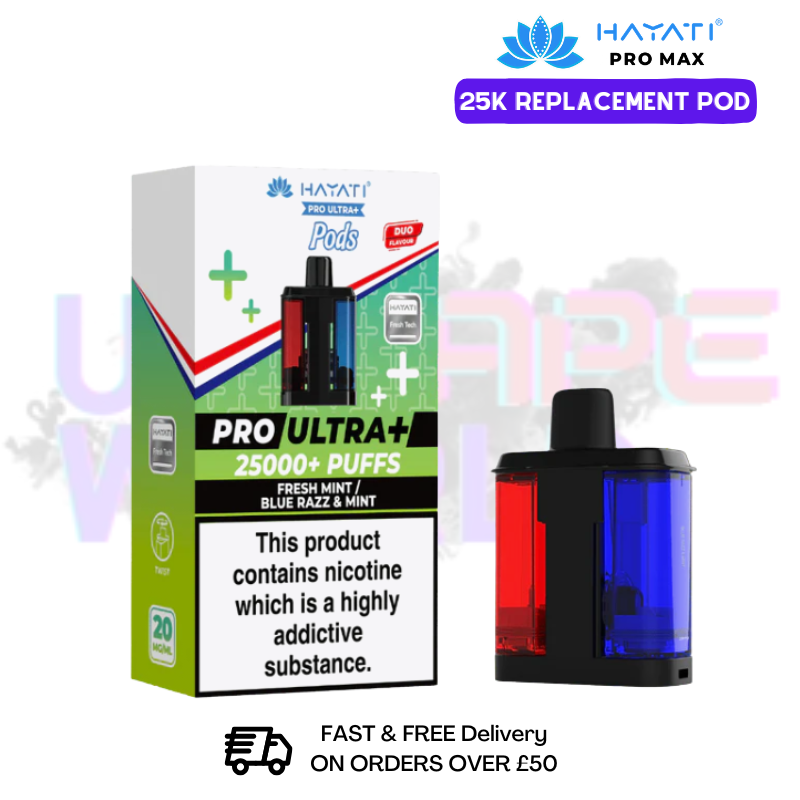 Hayati Pro Ultra Plus 25K Blue Razz Mint Replacement Pods - UK Vapeworld