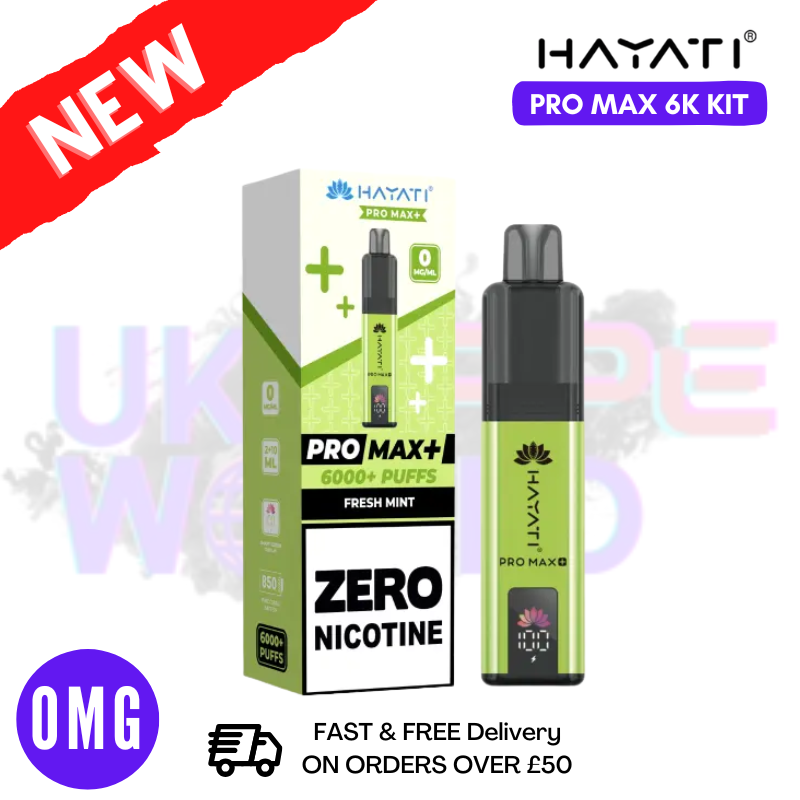 Fresh Mint Hayati Pro Max Plus 6000 Kit Zero Nicotine - 2 FOR £15 - UK Vapeworld