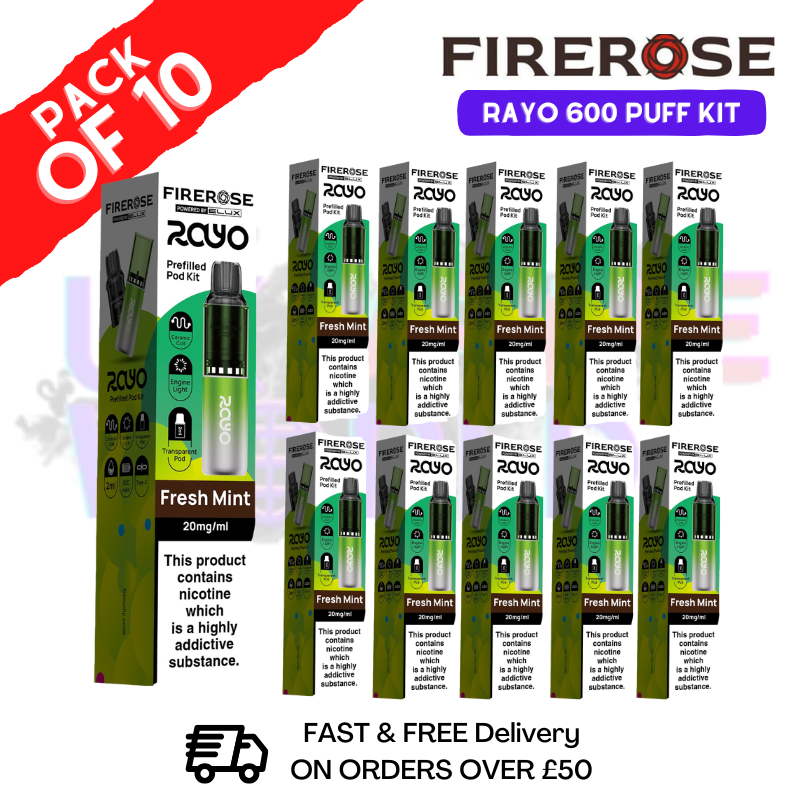 Fresh mint Firerose 600 Puff Vape Kits Box of 10 - ukvapeworld