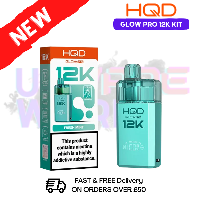 Fresh mint HQD Glow Pro 12K Puff Prefilled Pod Kit - ukvapeworld