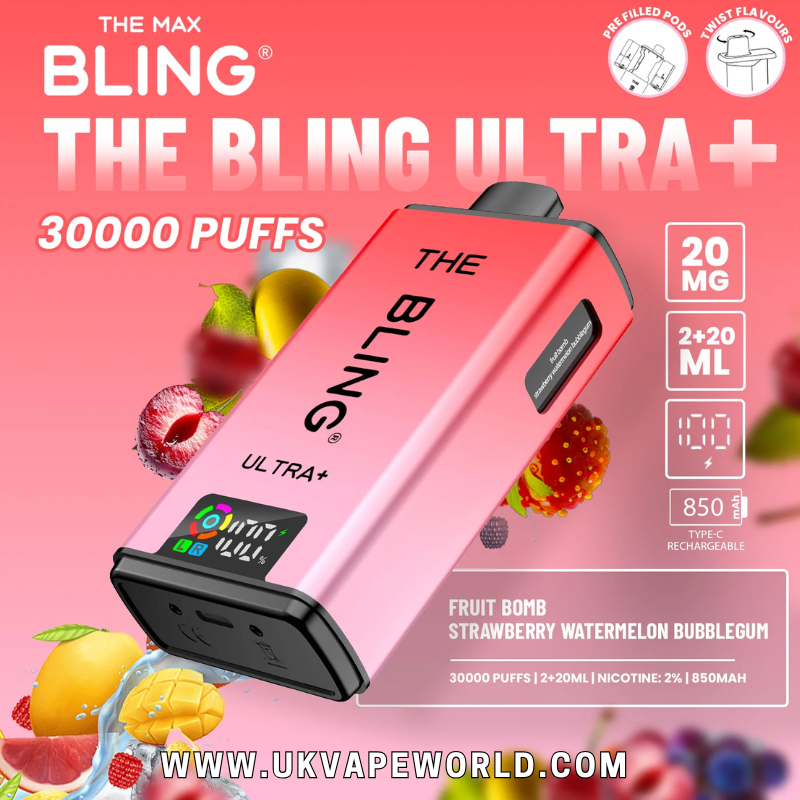 shop Fruit Bomb/Strawberry Watermelon Bubblegum Bling 30k Ultra Plus Prefilled Pod Kit - ukvapeworld