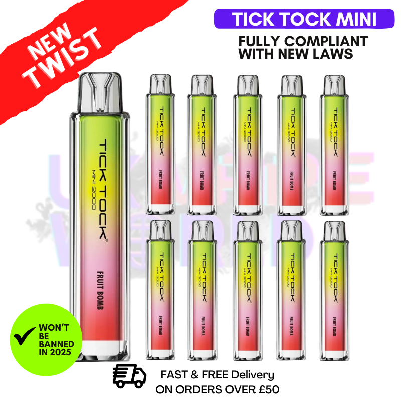 Shop Ice Blue Tick Tock Mini 2000 Box Of 10 - UK Vape World