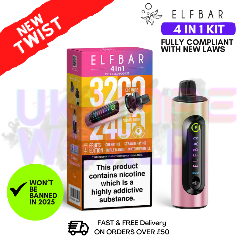 Shop Fruit Edition Elf Bar 3200 & 2400 Puff (4 in 1) Prefilled Pod Kit - UK Vape World