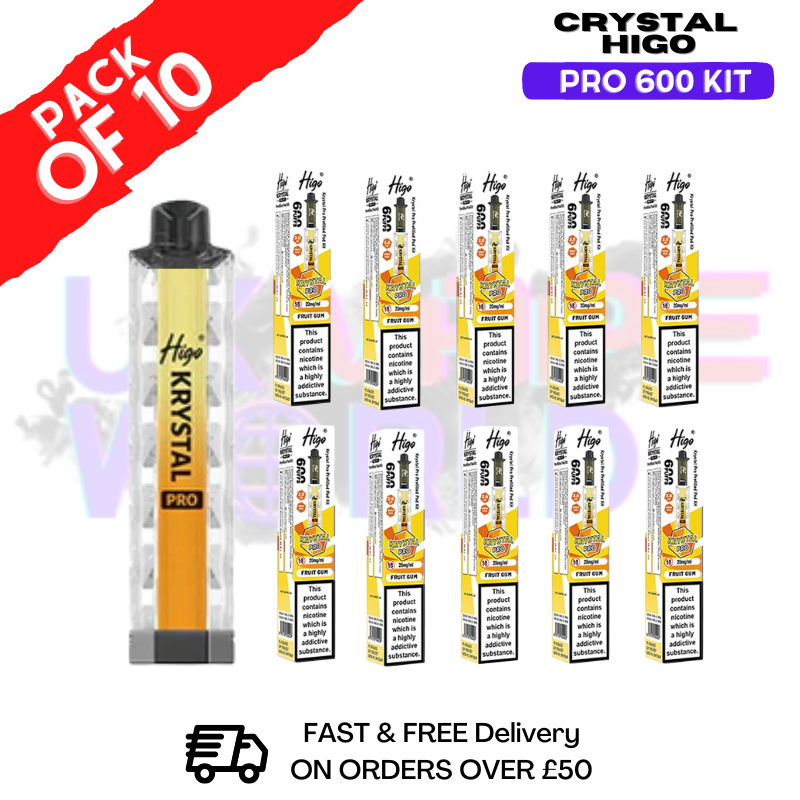 Fruit Gum HIGO Crystal Pro 600 Puff Kits Box Of 10