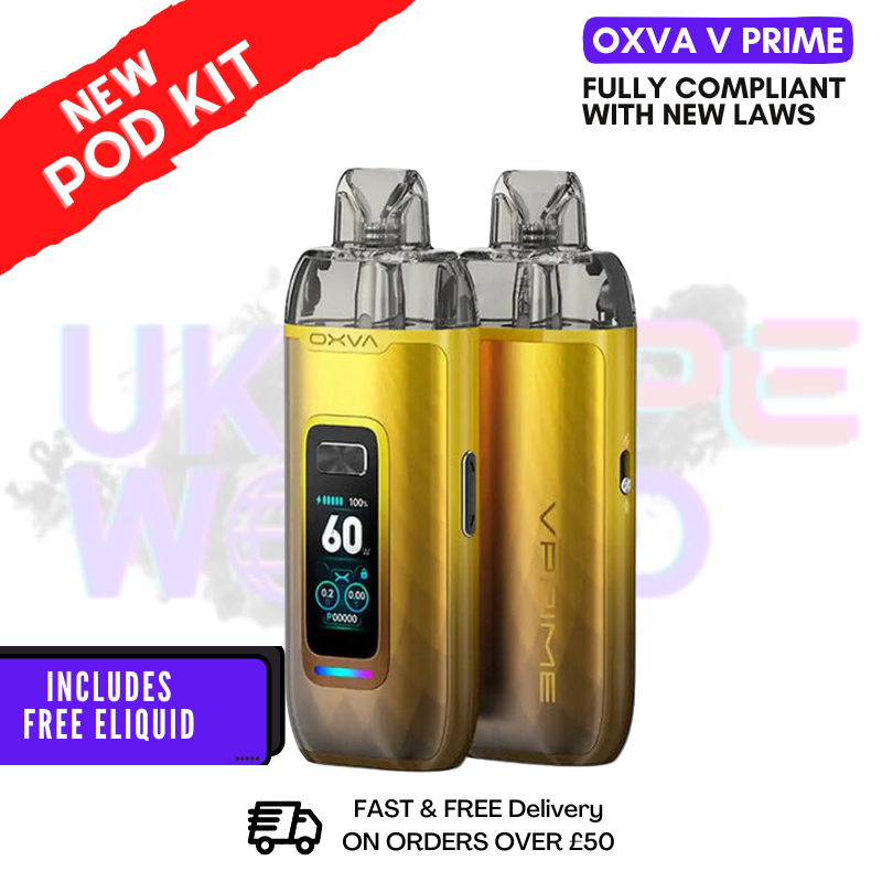 Glorious Gold Oxva V Prime Pod Vape Kit + FREE NIC SALT