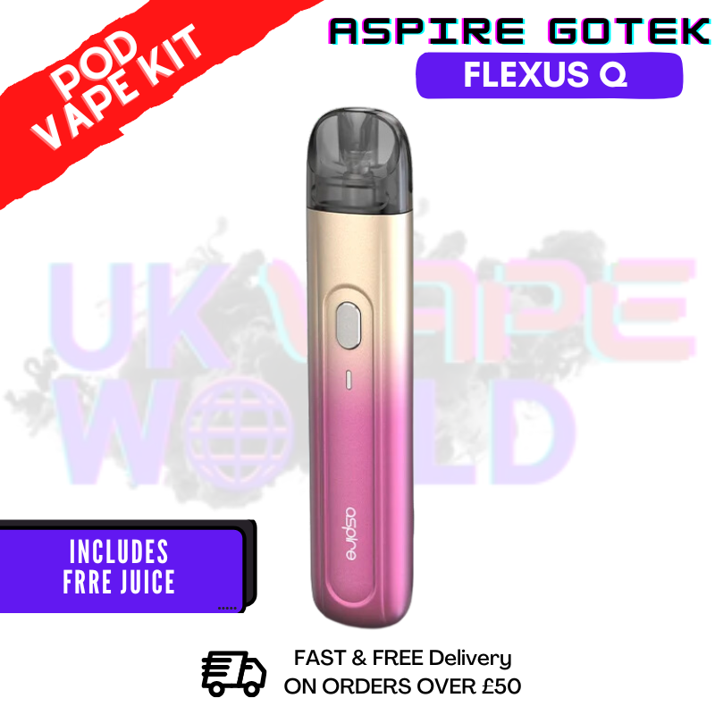 Gold Pink Fade Aspire Flexus Q Pod Kit + Free 2x Salt