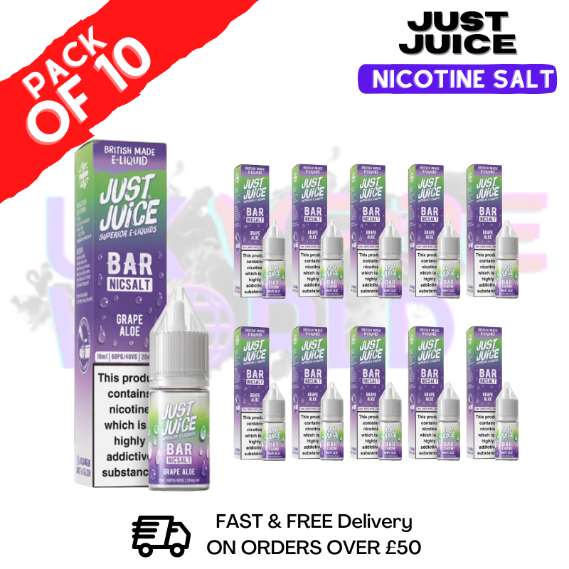 Grape Aloe Just Juice Nic Salt Box Of 10 - ONLY £17.99 - ukvapeworld