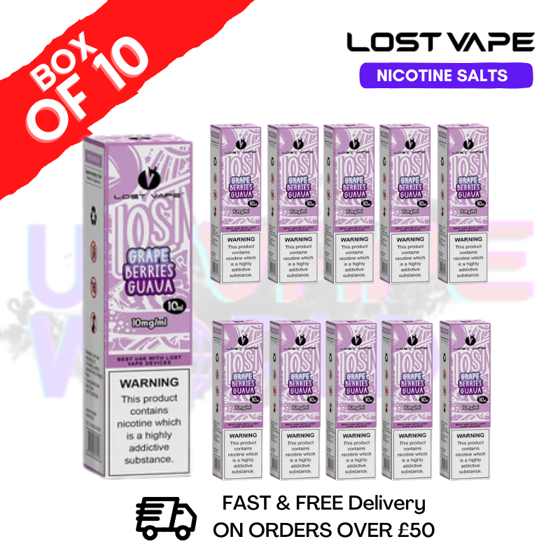Shop Grape Berries Guava Lost Vape Nic Salt Box Of 10 - £17.99 - UK Vape World