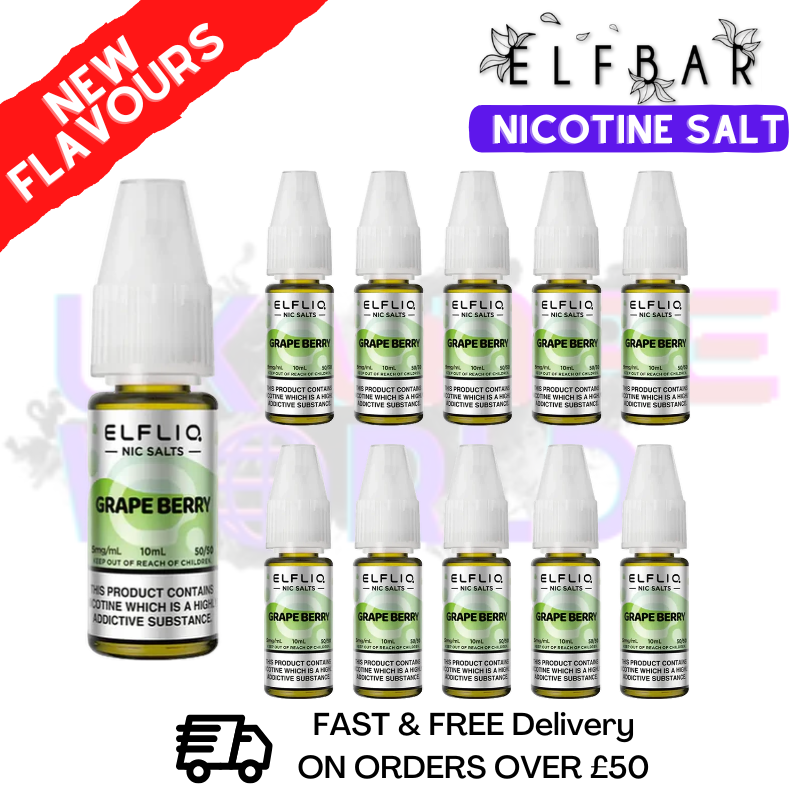 Shop Grape Berry ElfLiq Nic Salt BOX OF 10 - ONLY £14.99 - UK Vape World