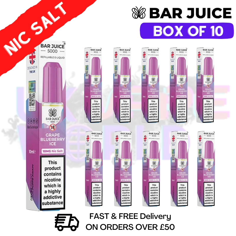 Grape Blueberry ICE Bar Juice 5000 Nic Salt | Box of 10 | ONLY £13.99 - ukvapeworld