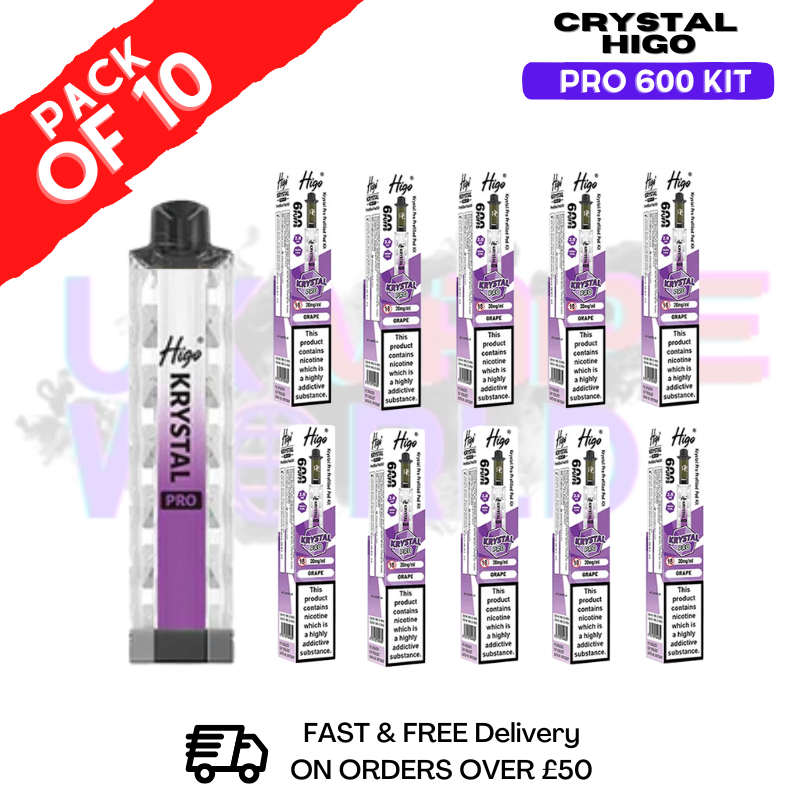Grape HIGO Crystal Pro 600 Puff Kits Box Of 10