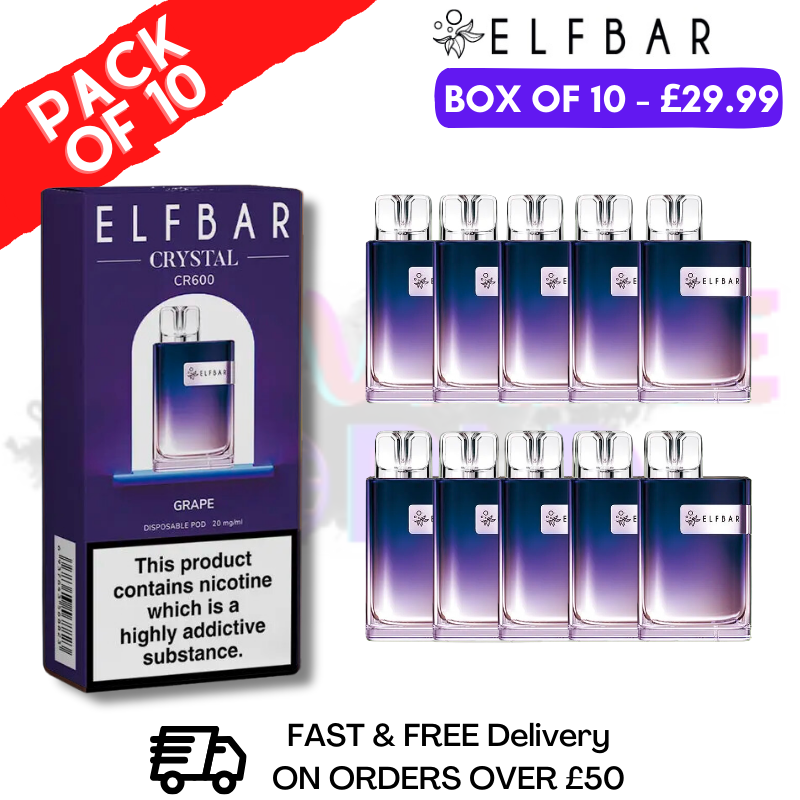 Elf Bar Crystal 600puff - Grape Box of 10 - UK Vape World