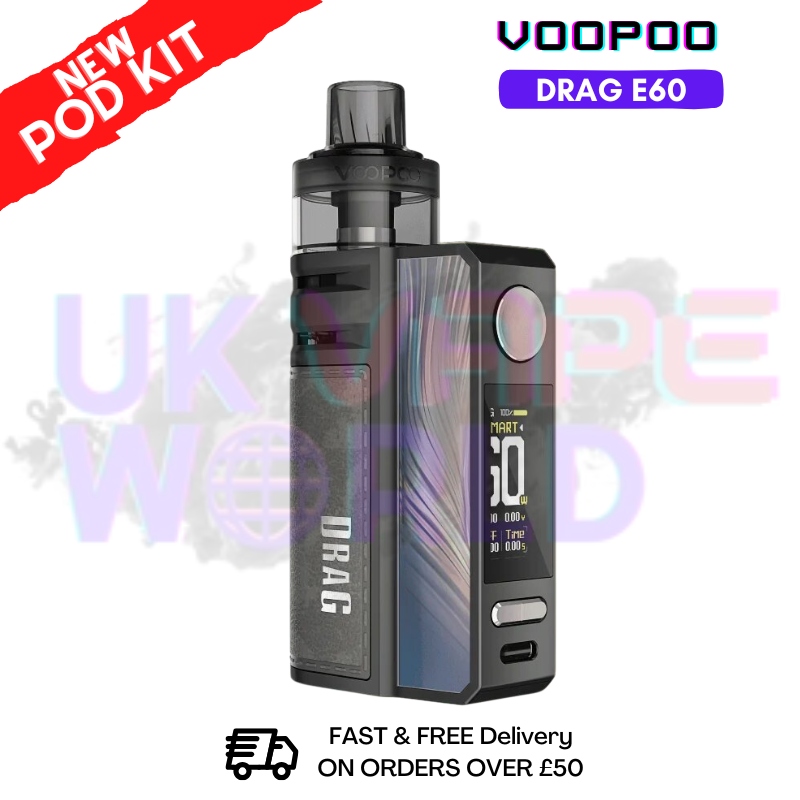 Shop Gray Metal Voopoo Drag E60 pod Kit + Free Nicsalt - ukvapeworld