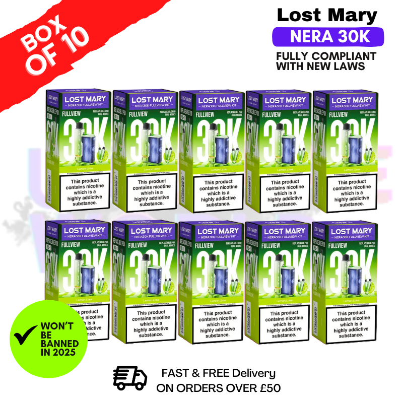 Shop Lemon Lime Lost Mary NERA 30K Puff Box Of 10 - UK Vape World