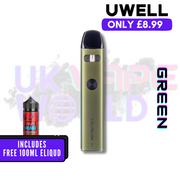 Green Uwell Caliburn A2 Pod Vape Kit + Free 100ML Eliquid - UK Vape World