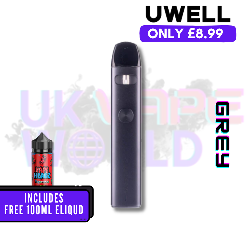 Grey Colour Uwell Caliburn A2 Pod Vape Kit + Free 100ML Eliquid - UK Vape World