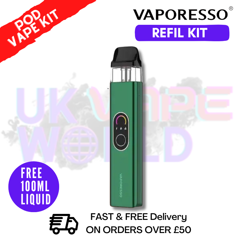 Shop Green Vaporesso Xros 4 Pod Vape Kit + Free 100ML Eliquid - UK Vape World