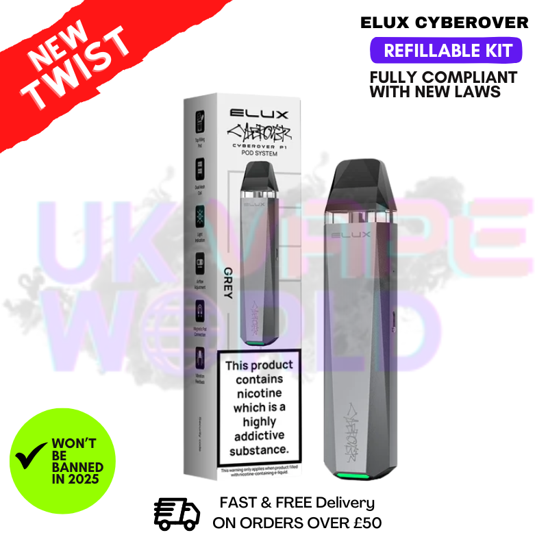Grey Elux CyberOver P1 Refillable Kit + Free Nic Salt