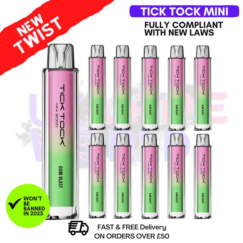Shop Ice Blue Tick Tock Mini 2000 Box Of 10 - UK Vape World