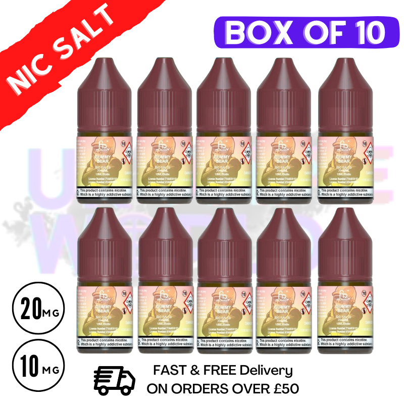 Shop Gummy Bear RandM Tornado 7000 Nic Salt BOX OF 10 - UK Vape World