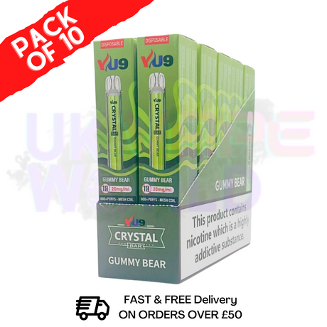 Gummy Bear - Crystal Bar Puffs 600 VU9 Box Of 10 - UK Vape World