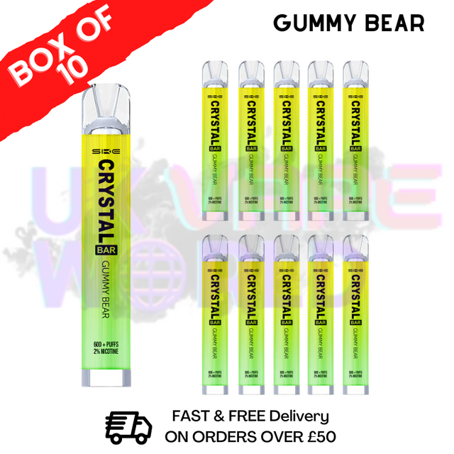 Gummy Bear Crystal Bar Puffs 600 SKE Box Of 10 Disposable Bars