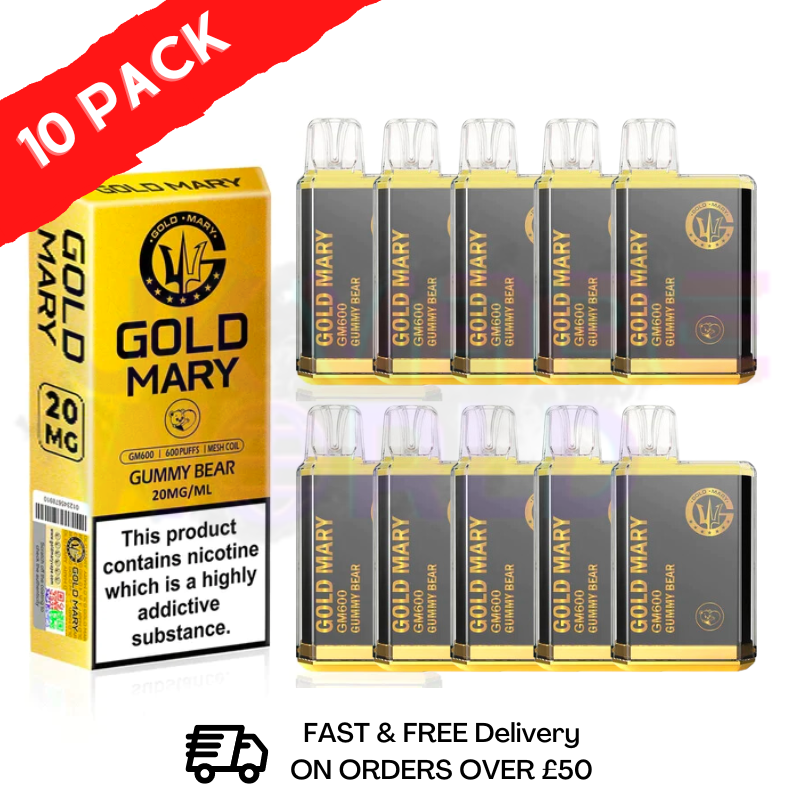 Mr Blue - Gold Mary 600Puff Box of 10 delivers a burst of sweet and tangy mixed berries with an extra hint of aniseed and menthol - UK Vape World