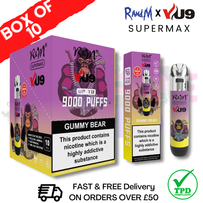 Gummy Bear RandM 9K SuperMAX 9000 Puff Bar R and M Pack Of 10