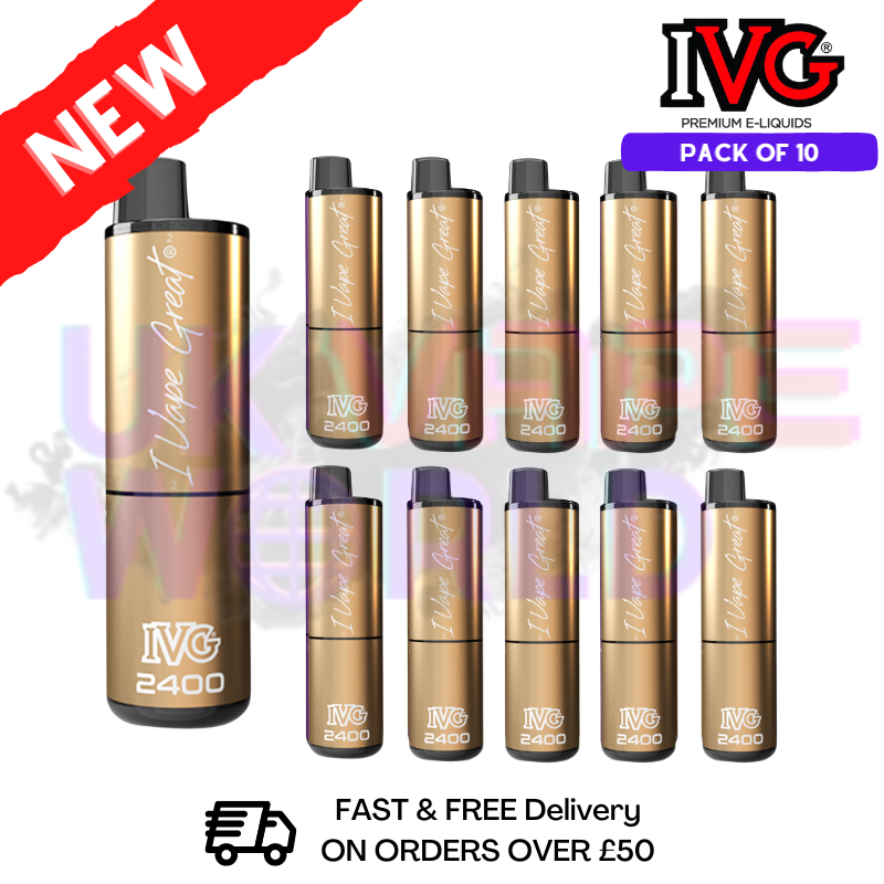 Box Of 10 - Heavenly Drops IVG 2400 Disposable Vape Pen Kit comes pre-loaded with an IVG flavor-packed nicotine salt e-liquid - UK Vape World