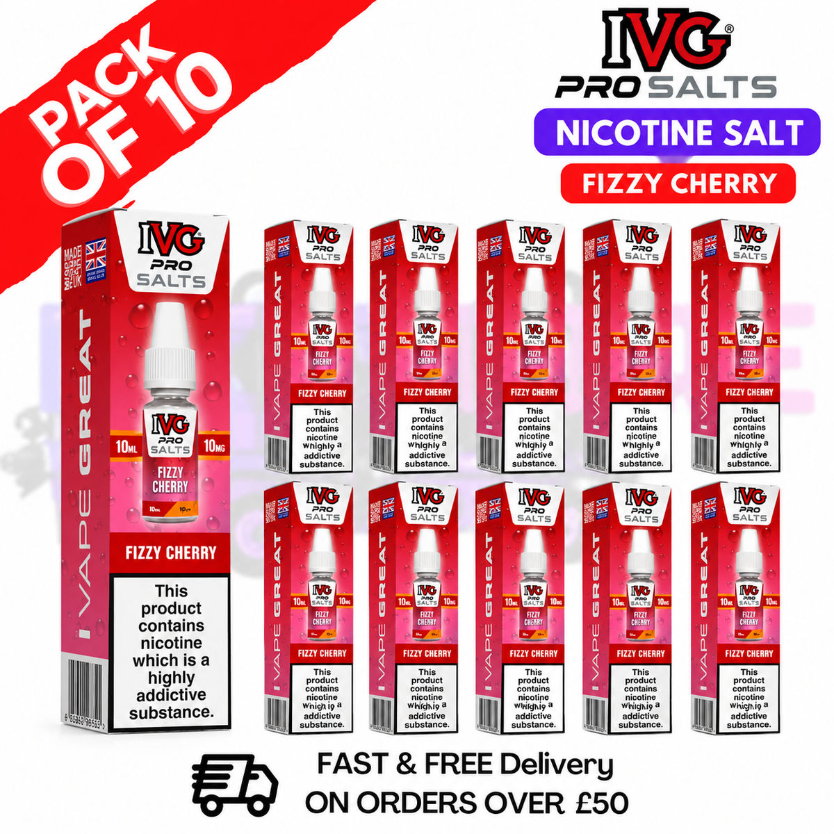 Fizzy Cherry IVG Pro Nic Salt Box Of 10
