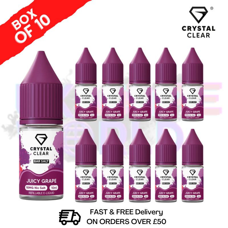 Juicy Grape Crystal Clear Nic Salt Box Of 10 - Only £17.99 - ukvapeworld