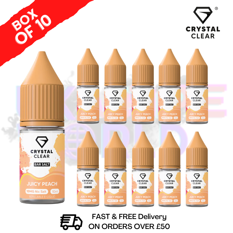 Juicy Peach Crystal Clear Nic Salt Box Of 10 - Only £17.99 - ukvapeworld