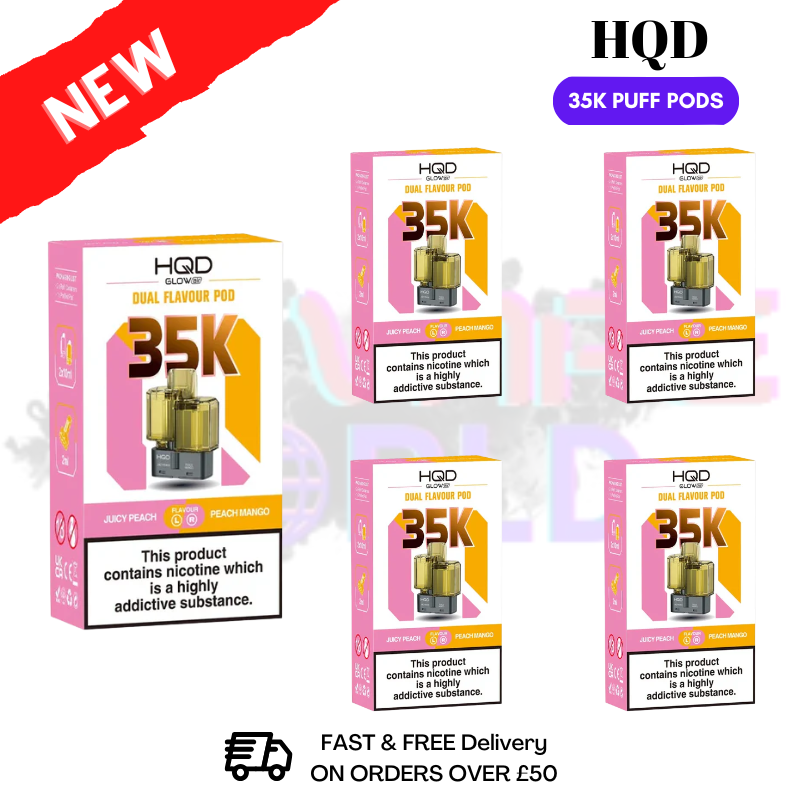 Juicy Peach HQD Glow Air 35K Prefilled Pods Box Of 5 - ukvapeworld