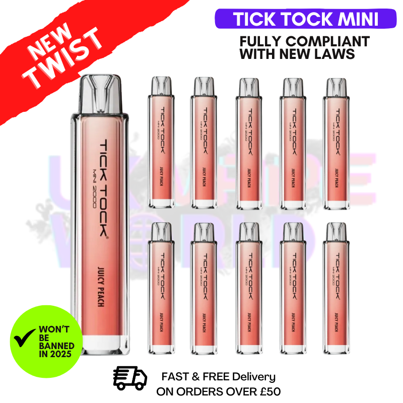 Shop Juicy Peach Tick Tock Mini 2000 Box Of 10 - UK Vape World