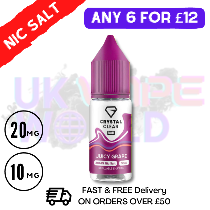 Shop Juicy Grape Crystal Clear Bar Nic 10ML Nicotine Salt eLiquid - UK Vape World