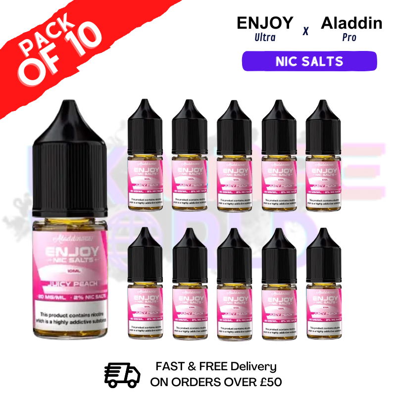 Shop Juicy Peach Enjoy Ultra X ALADDIN Nic Salt Box Of 10 - UK Vape World