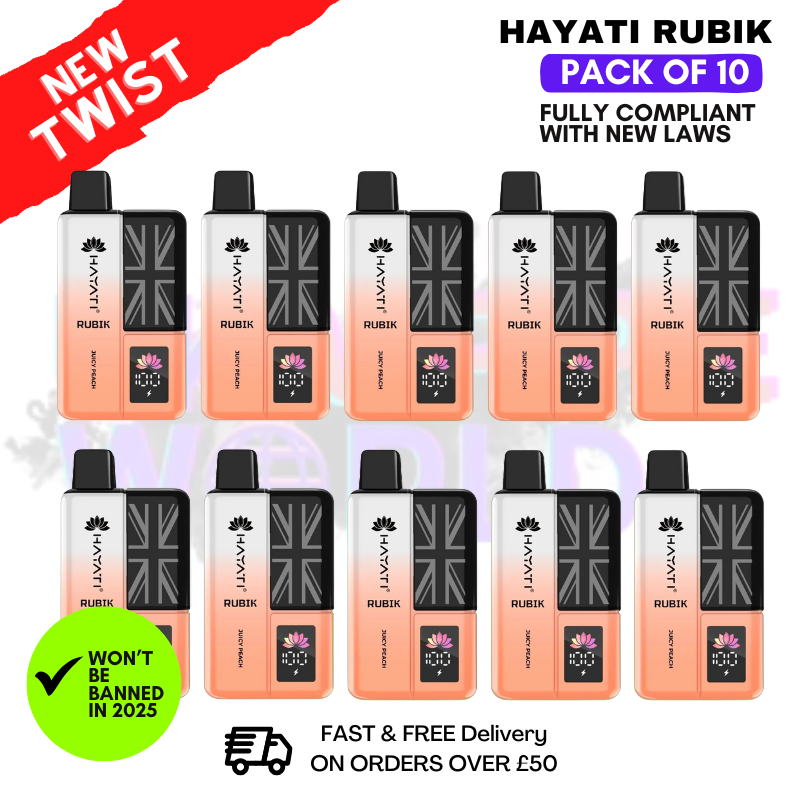 Juicy Peach Hayati Rubik 7K 7000 Puff Box Of 10
