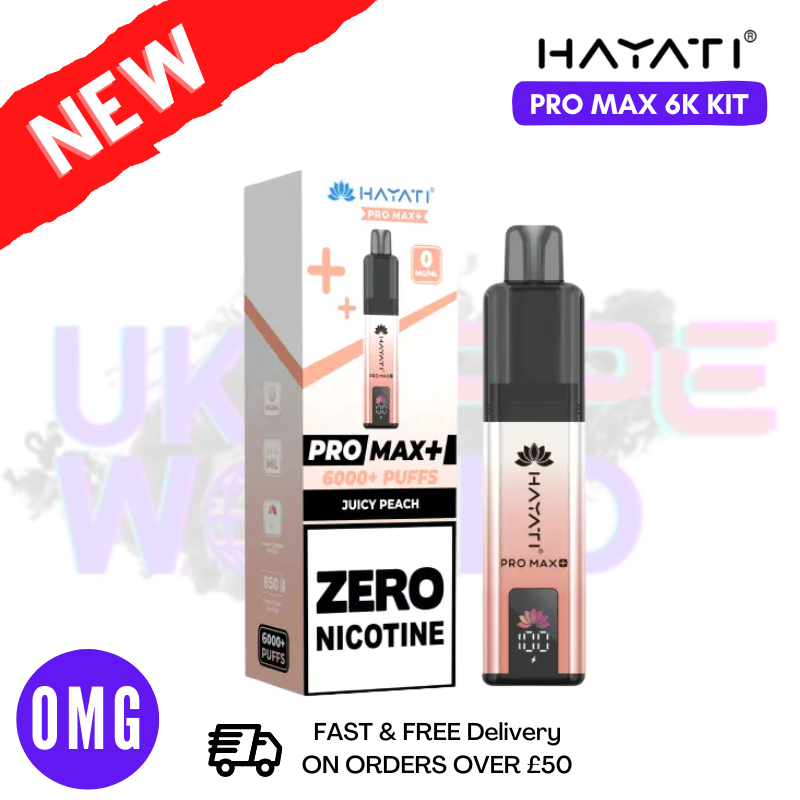 Juicy Peach Hayati Pro Max Plus 6000 Kit Zero Nicotine - 2 FOR £15 - UK Vapeworld