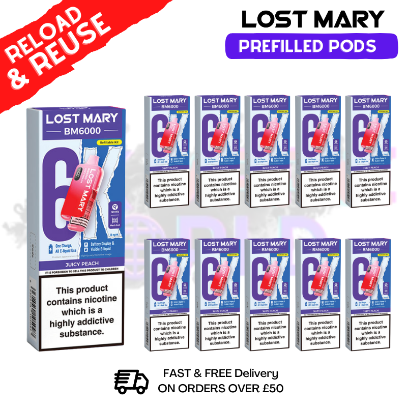 Juicy Peach Lost Mary BM6000 Replacement Pods BOX OF 10